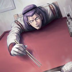 This is a pixiv picture whose title is お膳が遠過ぎて箸が届かないシロッコ.