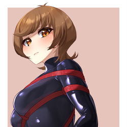 This is a pixiv picture whose title is ラバースーツ葵ちゃん緊縛.