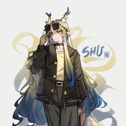 This is a pixiv picture whose title is Shu gender🖤💙💛.