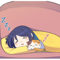 This is a pixiv picture whose title is ねこと寝る子.