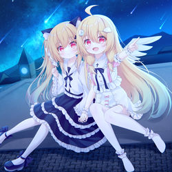 This is a pixiv picture whose title is 【委托】手牵手看流星雨~.