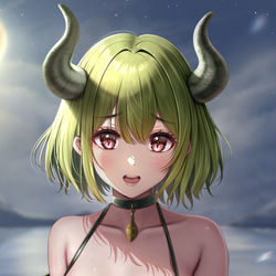 This is a pixiv picture whose title is オリジナル角娘【緑里】MIDORI.