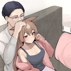 This is a pixiv picture whose title is 映画みてる途中から頭なでてたら静かになってた.