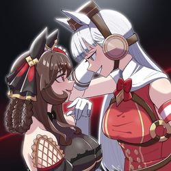 This is a pixiv picture whose title is 「剛毅なる貴婦人」vs「黄金の不沈艦」.