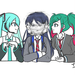 This is a pixiv picture whose title is どっちのミクにするか迷っている一歌ちゃんの絵.