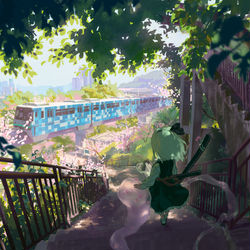 This is a pixiv picture whose title is 东方×铁道——佛图关.