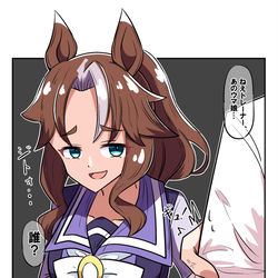 This is a pixiv picture whose title is 「ねえトレーナー、あのウマ娘誰?」.
