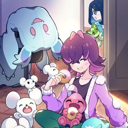 This is a pixiv picture whose title is 【アニポケ】みんなでドーナツ食べるドット.