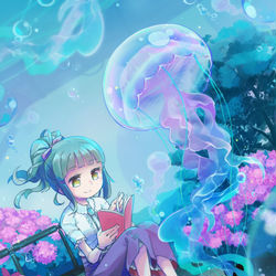 This is a pixiv picture whose title is のんびりイラスト「読書の海」.