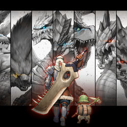 This is a pixiv picture whose title is モンハン20周年.