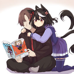 This is a pixiv picture whose title is 「なに読んでるんですか？」.