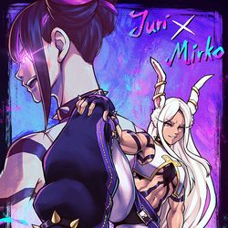 This is a pixiv picture whose title is Juri Han x Mirko.