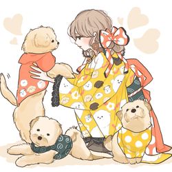 This is a pixiv picture whose title is 犬柄着物.