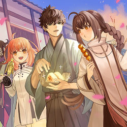 This is a pixiv picture whose title is 食べ歩き in 江戸.