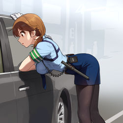 This is a pixiv picture whose title is 取り締まり中の早苗さん.