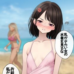 This is a pixiv picture whose title is 貧乳彼女に怒られたい.