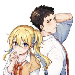 This is a pixiv picture whose title is 純情ギャルと不器用マッチョ.