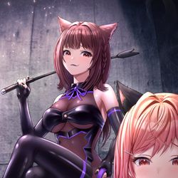 This is a pixiv picture whose title is 莉々華社長と部下ミコッテ裏では（その２）Skeb.