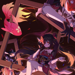 This is a pixiv picture whose title is 花火·一人千役.