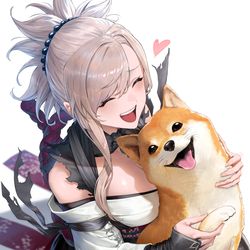 This is a pixiv picture whose title is 剣豪とわんこ.