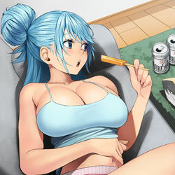 This is a pixiv picture whose title is 『100日後も働かないアクア』.