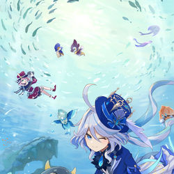 This is a pixiv picture whose title is 水中の楽園.