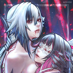 This is a pixiv picture whose title is -Arlecchino x Columbina- ❌.