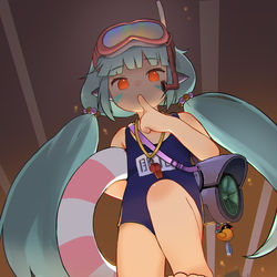 This is a pixiv picture whose title is 巨大水泳娘！.