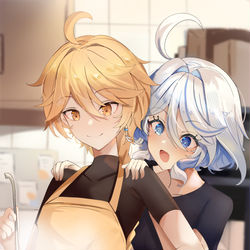 This is a pixiv picture whose title is Cooking together.