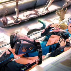 This is a pixiv picture whose title is 電車猫.