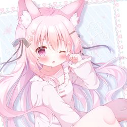 This is a pixiv picture whose title is 春の陽気で おねむな ケモミミちゃん🌸💤.