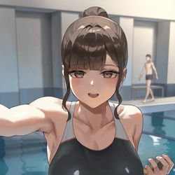 This is a pixiv picture whose title is タイムが縮んだら褒めてくれる水泳部顧問の先生.