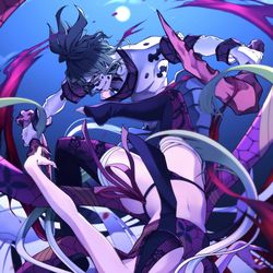 This is a pixiv picture whose title is 【鬼滅】上弦陸兄妹.