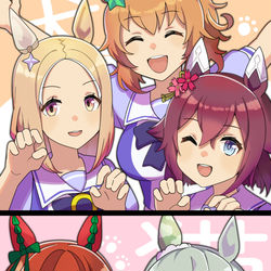 This is a pixiv picture whose title is 犬系ウマ娘vs猫系ウマ娘vsダークライ.