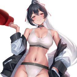 This is a pixiv picture whose title is 黒髪娘　スポーツウェア！！.