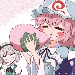 This is a pixiv picture whose title is 特大桜餅を食べる幽々子様.