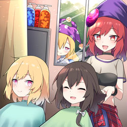 This is a pixiv picture whose title is 地獄の女神に散髪してもらう蓮子とメリー.