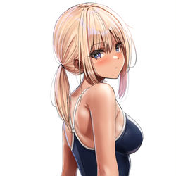 This is a pixiv picture whose title is 楓ちゃんの日焼け肌とスク水！.