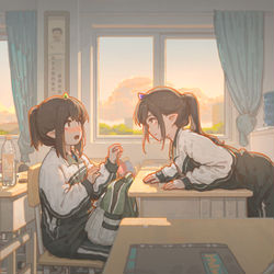 This is a pixiv picture whose title is 【小云兮上学记-初中篇-课余的调侃】.
