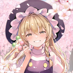 This is a pixiv picture whose title is 魔理沙も花より団子.