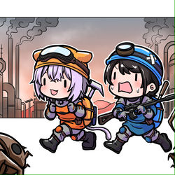 This is a pixiv picture whose title is Factorioをプレイする工場長おかゆんとバイトリーダースバル.