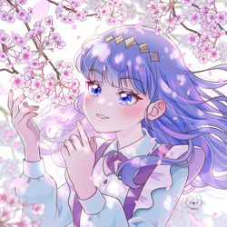 This is a pixiv picture whose title is 桜とあまねちゃん.