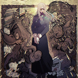 This is a pixiv picture whose title is 豚と狼.