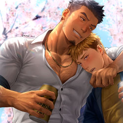 This is a pixiv picture whose title is お花見(レンジ×ルカ).