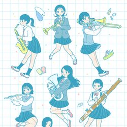 This is a pixiv picture whose title is 吹奏楽.