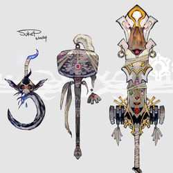 This is a pixiv picture whose title is ヨマワル・サマヨール・ヨノワールモチーフの武器（ポケモン）.