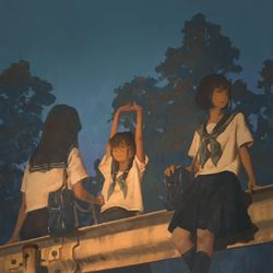 This is a pixiv picture whose title is 夕暮れ.