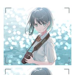 This is a pixiv picture whose title is 「こっちに気付く写真部の先輩」.