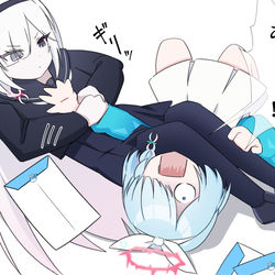 This is a pixiv picture whose title is 先生の代わりにアロナに腕ひしぎ十字固めをかけてくれるプラナ.
