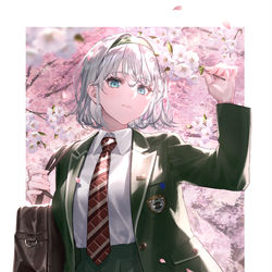 This is a pixiv picture whose title is 桜と令嬢.